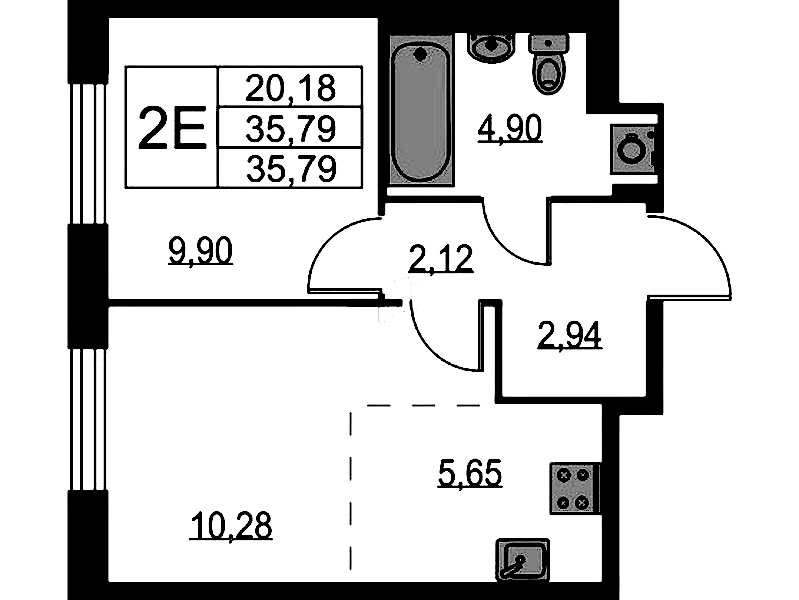 1-комнатная квартира 35.79 м², 2/9 эт., ЖК «Квартал Лаголово»